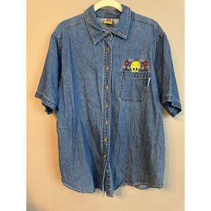 Vintage Looney‎ Toons Womens Denim Tweety Bird Embroidered Size 18/20